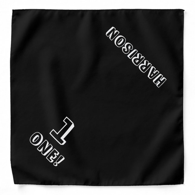 Modern black custom name number age cute dog bandana (Front)
