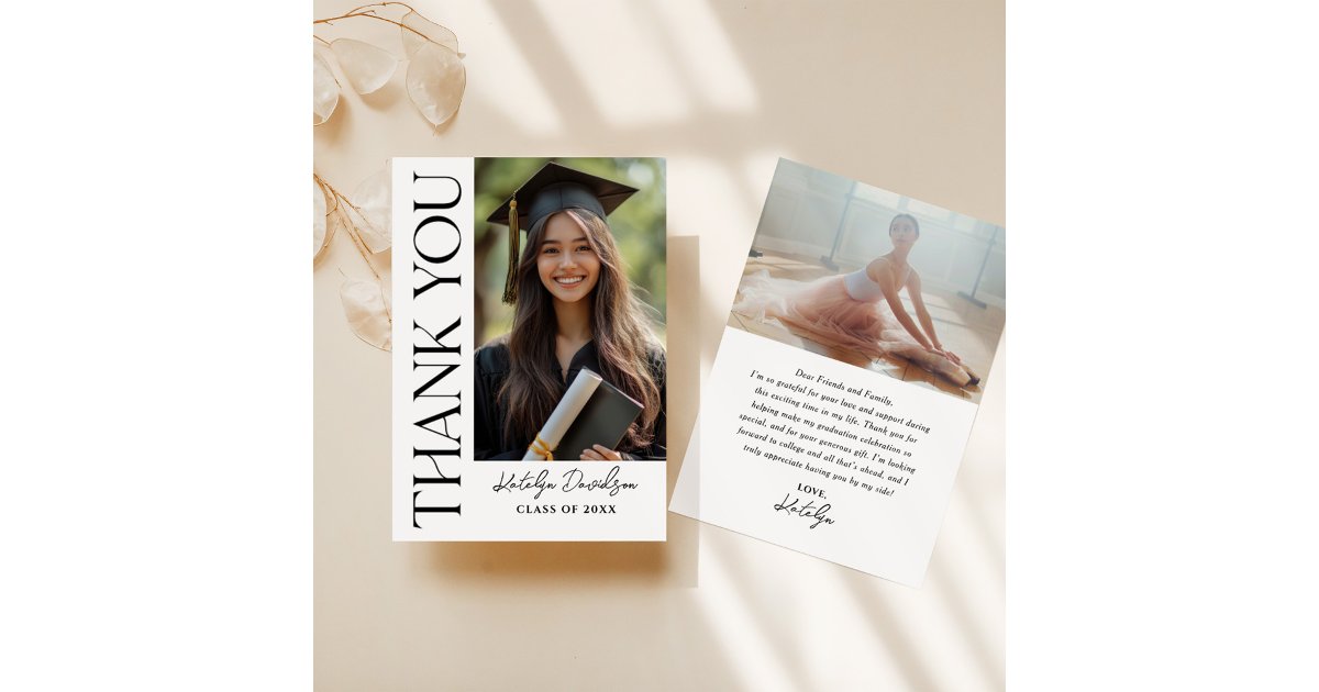 Modern Black Custom Photo Graduation Thank You Card | Zazzle