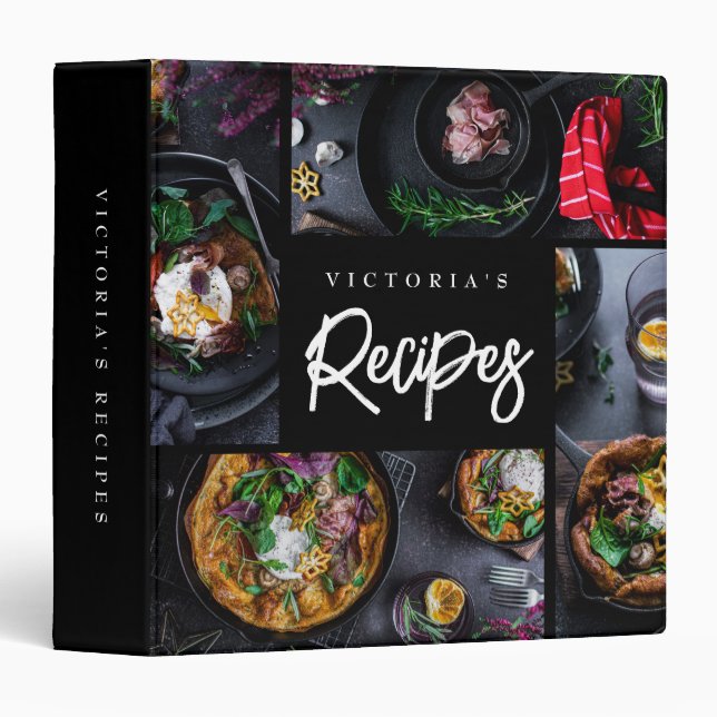 Modern Black Custom Photo Recipe 3 Ring Binder (Front/Spine)