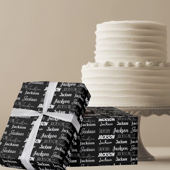Modern Black Custom Typography Collage Birthday Wrapping Paper (Creator Uploaded)