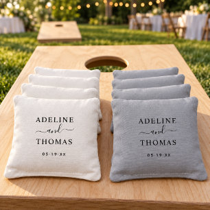 Modern Black Custom Wedding Monogram Cornhole Bags