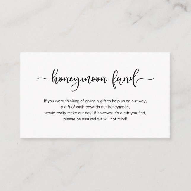Modern black cute font, Wedding Honeymoon Fund Enclosure Card (Front)