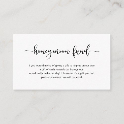 Modern black cute font Wedding Honeymoon Fund Enclosure Card