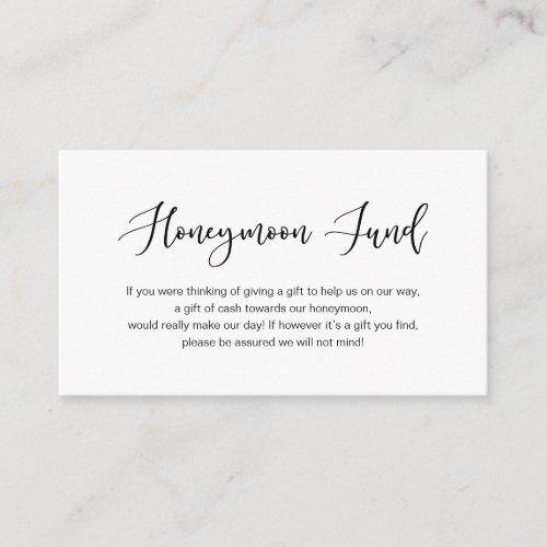 Modern black cute font Wedding Honeymoon Fund Enclosure Card