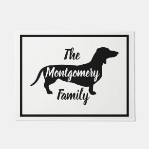 Modern Black Dachshund & Family Name Doormat