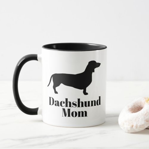 Modern Black Dachshund Silhouette Dachshund Mom Mug