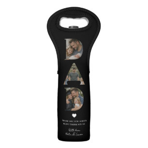 Modern Black Dad Photo Collage Father Day Gift Wine Bag