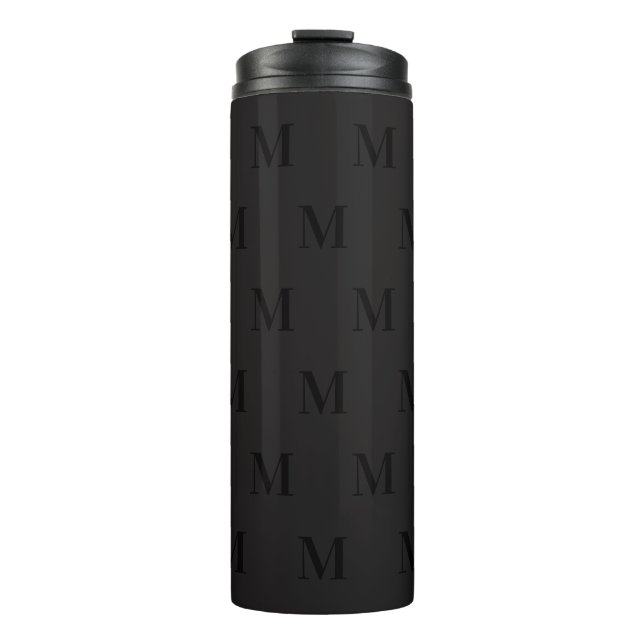 Modern Black Dark Gray Minimalist Monogram Thermal Tumbler (Front)