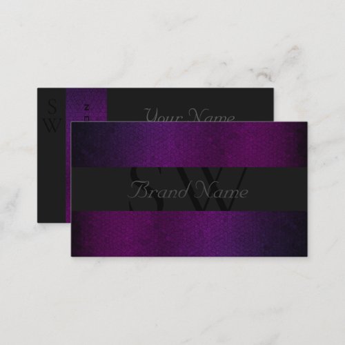 Modern Black Dark Gray Purple Colors Cool Monogram Business Card