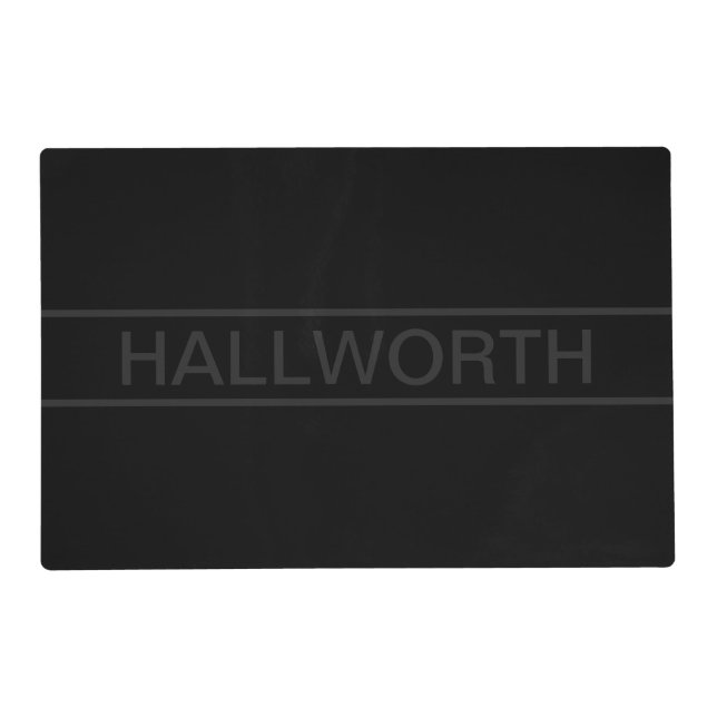 Modern Black & Dark Grey Custom Name Placemat (Front)