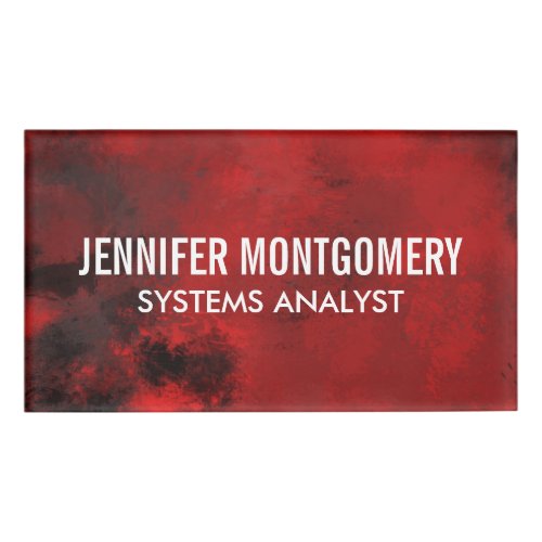 Modern Black  Dark Red Abstract _ Professional Name Tag