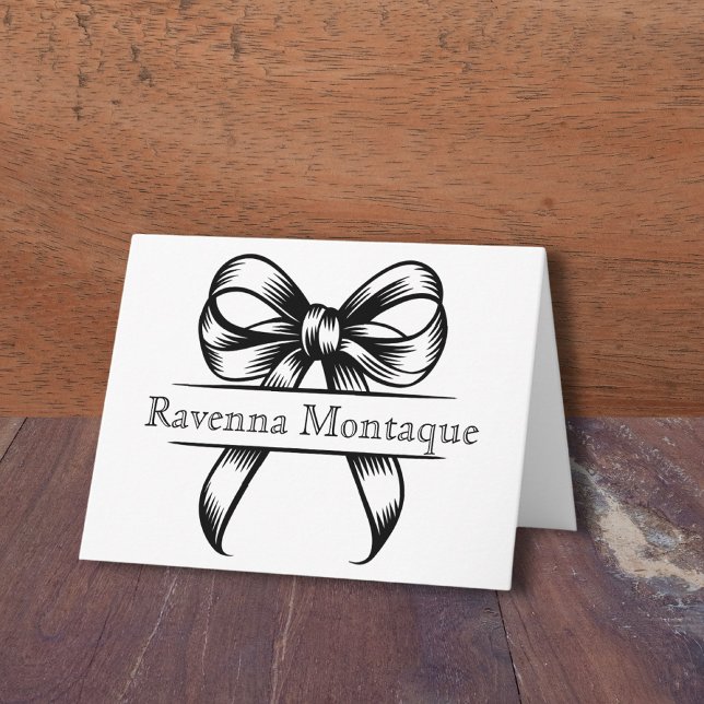 Modern Black Decorative Bow Elegant Name Wedding Note Card (Creator Uploaded)