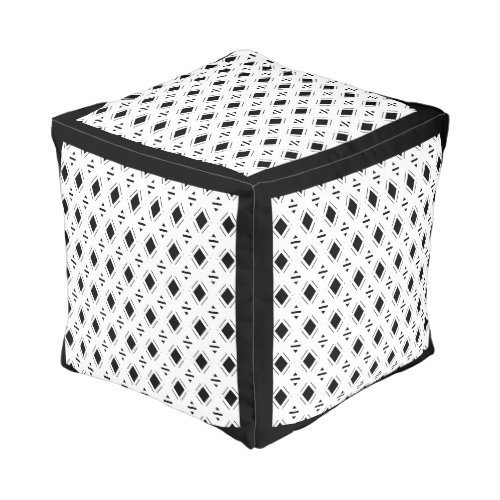Modern Black Diamond Pattern on White Pouf