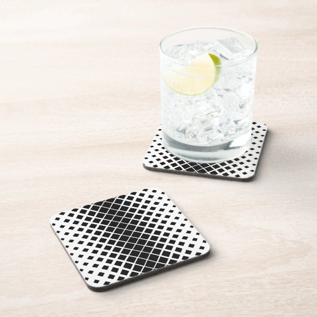 Modern Black Dissolving Square Block Pattern Beverage Coaster (Right Side)