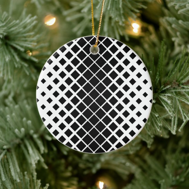 Modern Black Dissolving Square Block Pattern Ceramic Ornament (Tree)
