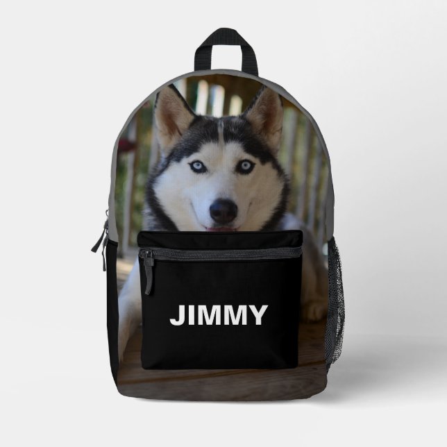 Modern Black Dog Photo Minimalist Printed Backpack (Front)