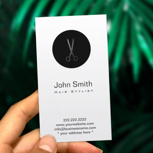 Modern Black Dot Scissor Hair Stylist Profile Card Business Card Template