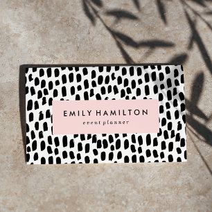 Modern Black Dots Blush Pink Business Card