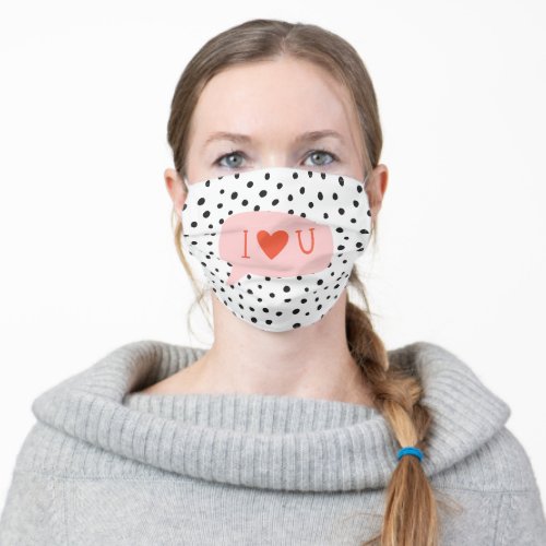 Modern Black Dots Bubble Chat Pink Love Adult Cloth Face Mask