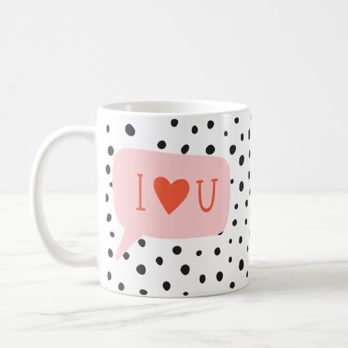 Modern Black Dots Bubble Chat Pink Love Coffee Mug