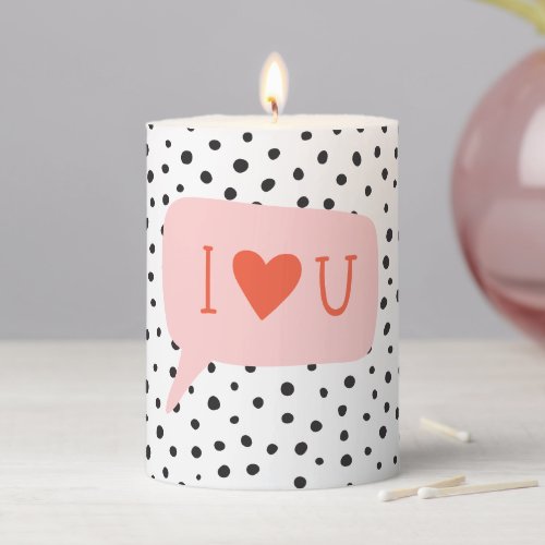Modern Black Dots Bubble Chat Pink Love Pillar Candle