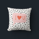 Modern Black Dots Bubble Chat Pink Love Throw Pillow<br><div class="desc">A modern design with the cutest I heart you message. Hand drawn coral color talk bubble chat with I heart you. Perfect Valentine gift or for any occasion. ©Marisu Valencia</div>
