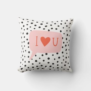 Modern Black Dots Bubble Chat Pink Love Throw Pillow by marisuvalencia at Zazzle