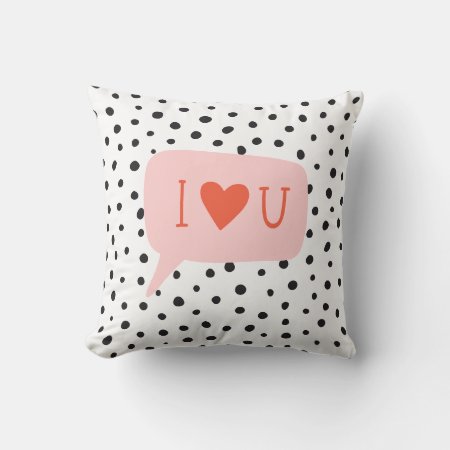 Modern Black Dots Bubble Chat Pink Love Throw Pillow