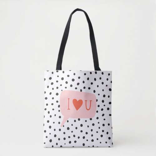 Modern Black Dots Bubble Chat Pink Love Tote Bag
