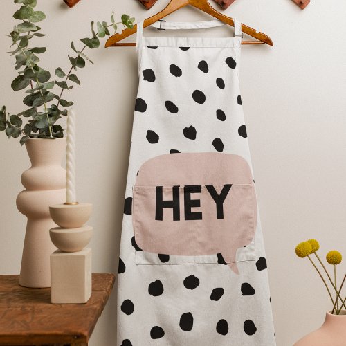 Modern Black Dots  Bubble Chat Pink With Hey Apron