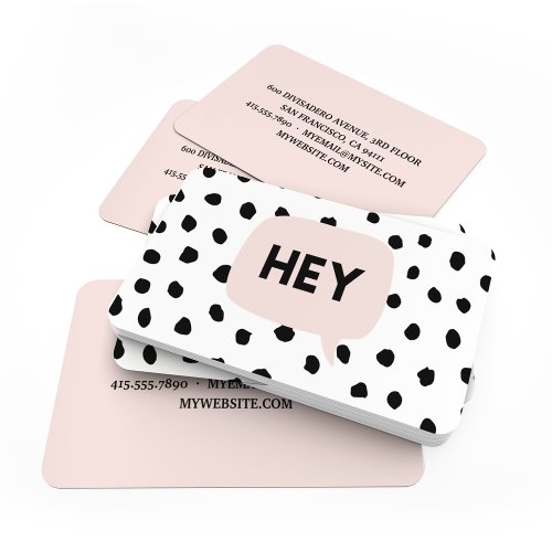 Modern Black Dots  Bubble Chat Pink With Hey Business Card