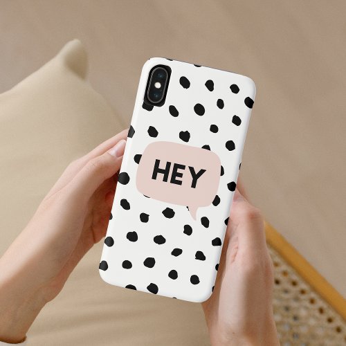Modern Black Dots  Bubble Chat Pink With Hey iPhone XS Max Case