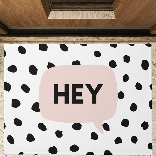 Modern Black Dots  Bubble Chat Pink With Hey Doormat