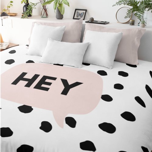 Modern Black Dots  Bubble Chat Pink With Hey Duvet Cover