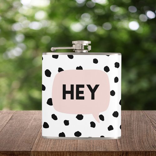 Modern Black Dots  Bubble Chat Pink With Hey Flask