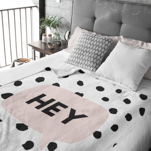 Modern Black Dots  Bubble Chat Pink With Hey Fleece Blanket