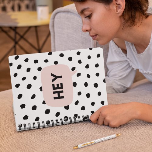 Modern Black Dots  Bubble Chat Pink With Hey Notebook