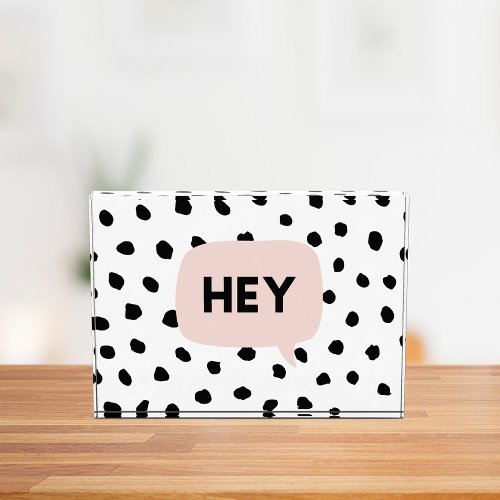 Modern Black Dots  Bubble Chat Pink With Hey Photo Block
