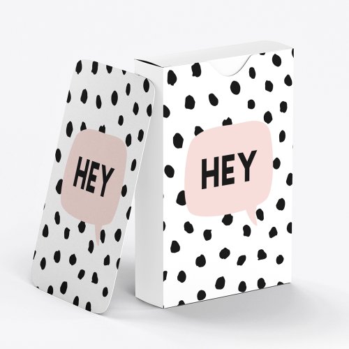 Modern Black Dots  Bubble Chat Pink With Hey Playing Cards