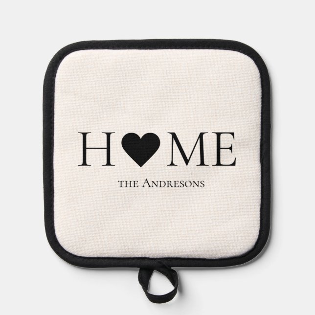 Modern Black Dots & Bubble Chat Pink With Hey Pot Holder (Front)