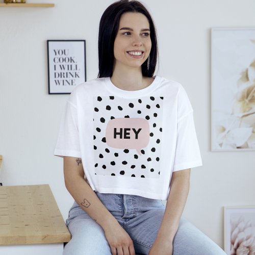 Modern Black Dots  Bubble Chat Pink With Hey T_Shirt
