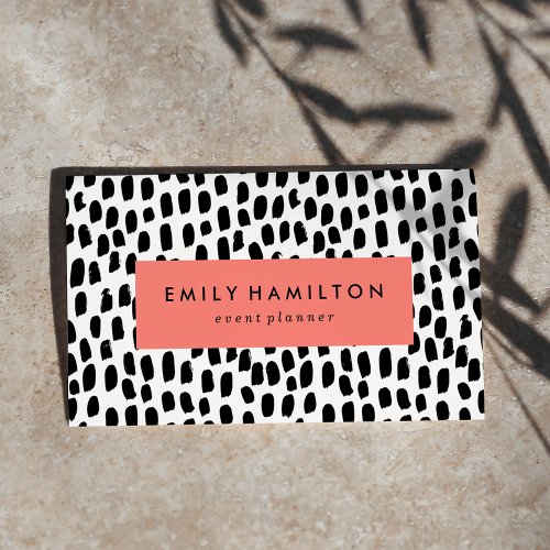 Modern Black Dots Coral Business Card