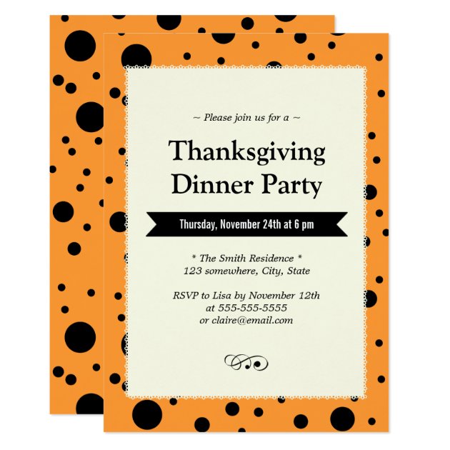 Modern Black Dots Golden Thanksgiving Invitations