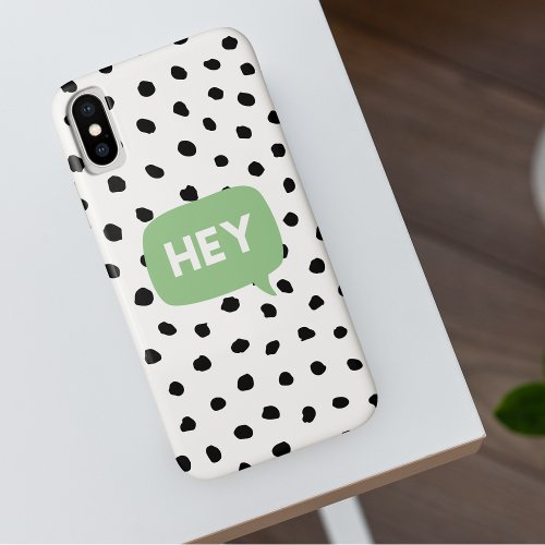 Modern Black Dots  Green Bubble Speech With Hey  iPhone XS Case