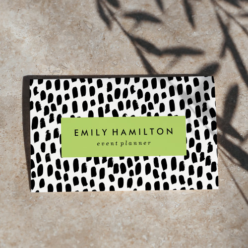 Modern Black Dots Lime Green Business Card