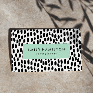 Modern Black Dots Mint Green Business Card