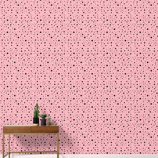 Modern Black Dots - Trendy Light Pink Wallpaper (Hallway)