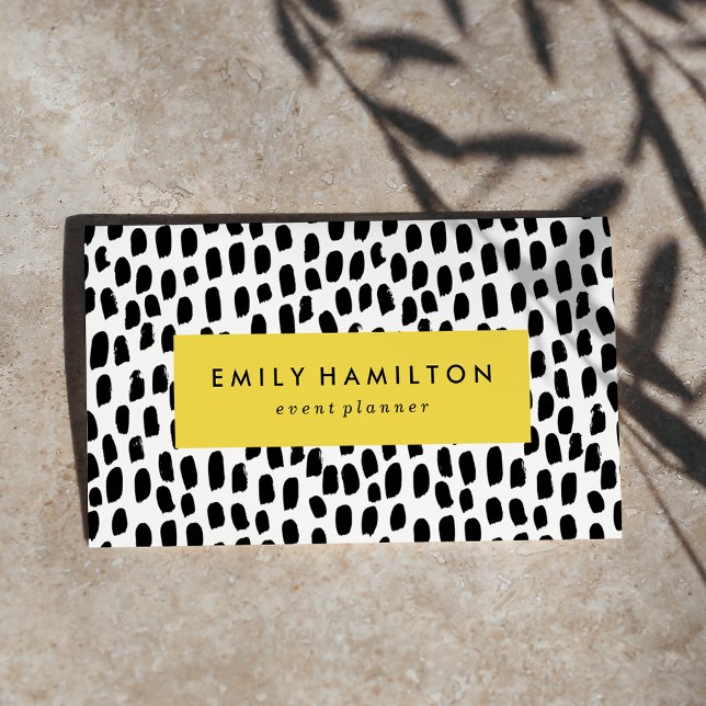 Modern Black Dots Yellow Business Card (Creator Uploaded)