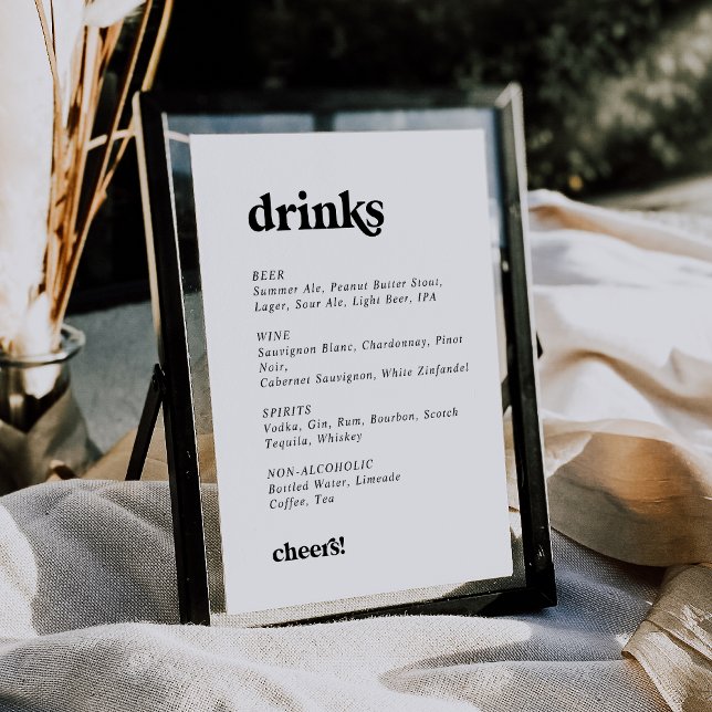 Modern Black Double Sided Wedding Drinks Menu Sign Invitation (Creator Uploaded)