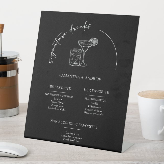 Modern Black Drink Menu Pedestal Sign (In SItu)